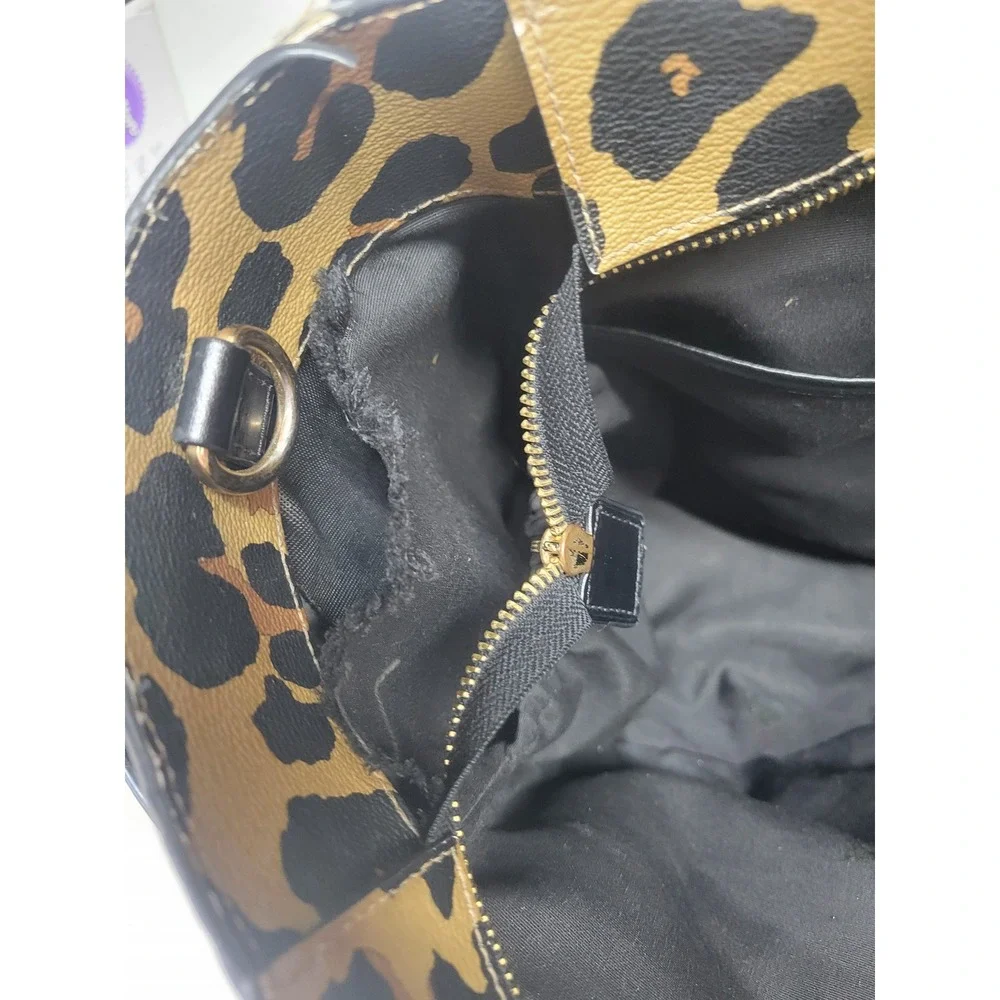 Coach Leopard Print Tote Bag Black Leather Straps purse‎